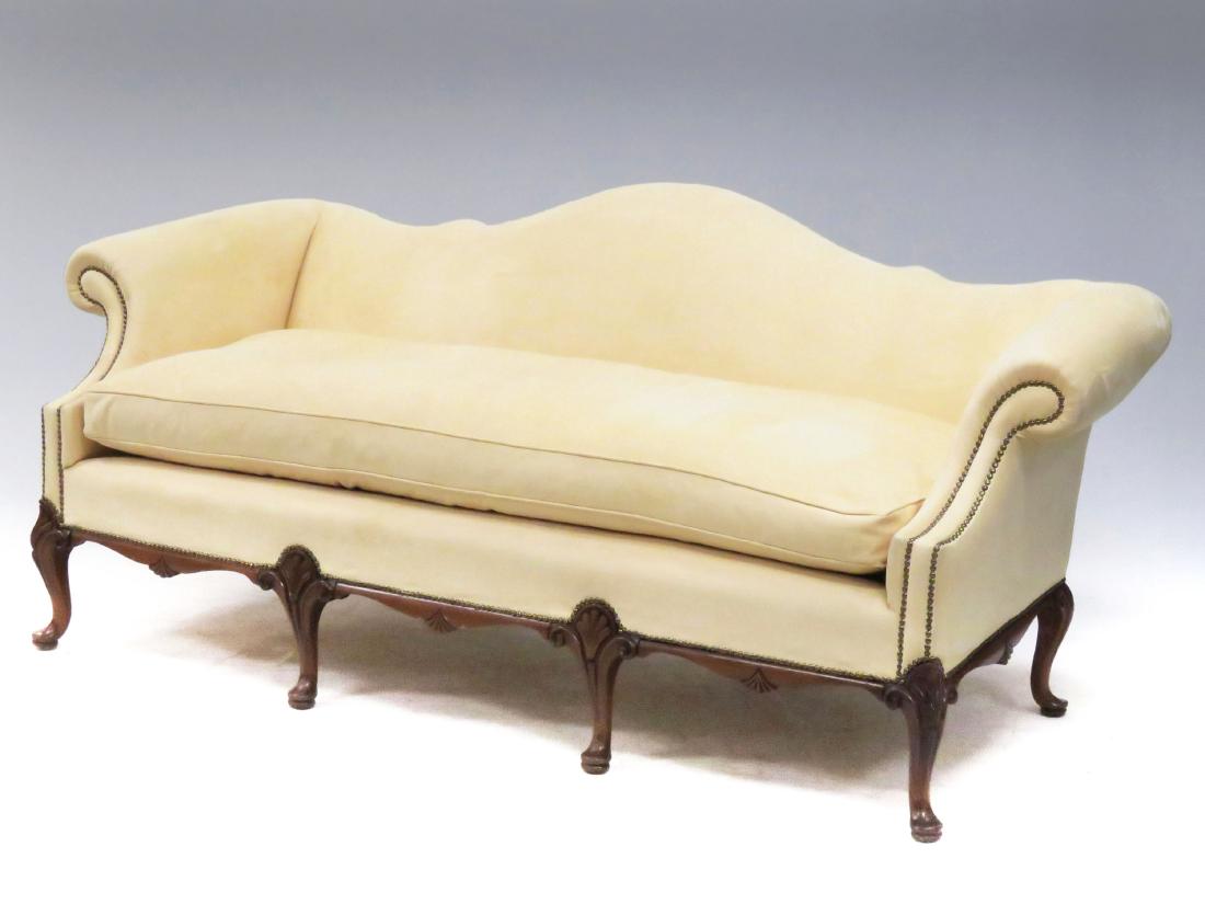 QUEEN ANNE STYLE MICRO SUEDE SOFA. LENGTH 87" (1 of 2)