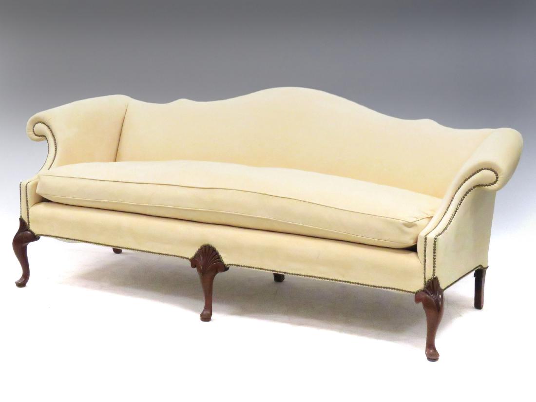QUEEN ANNE STYLE MICRO SUEDE SOFA. LENGTH 87" (1 of 2)