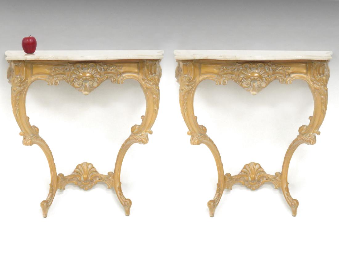 PAIR BAROQUE REVIVAL STYLE CARVED CONSOLE TABLES WITH (1 of 4)