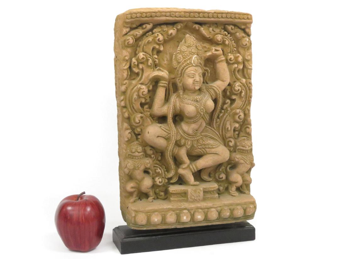 INDONESIAN SANDSTONE FRIEZE. 13 1/2 X 9" WITH STAND: INDONESIAN SANDSTONE FRIEZE. 13 1/2 X 9" WITH STAND
