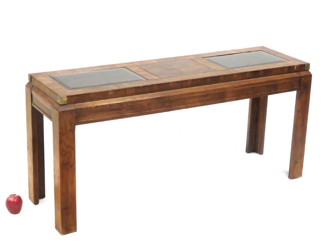 MID-CENTURY DESIGNER MODERN CARVED ELMWOOD CONSOLE SOFA (1 of 2)