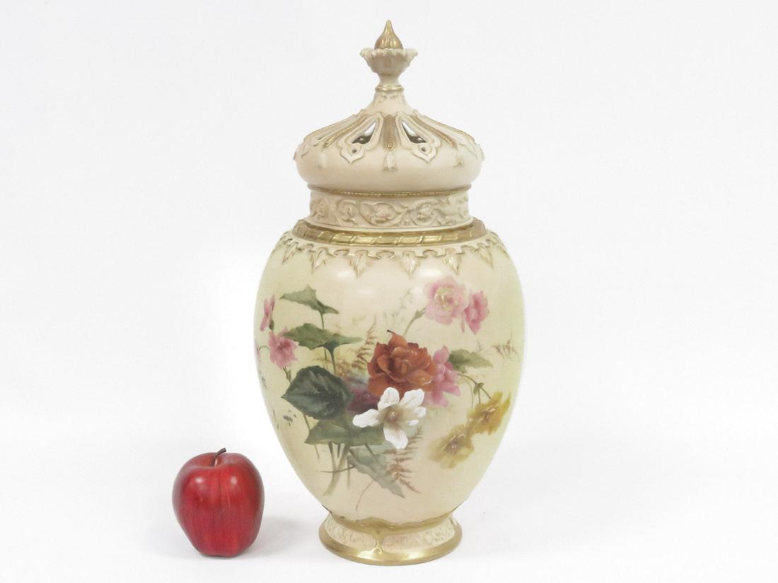 ROYAL WORCESTER DECORATED PORCELAIN POTPOURRI VASE, (1 of 3)