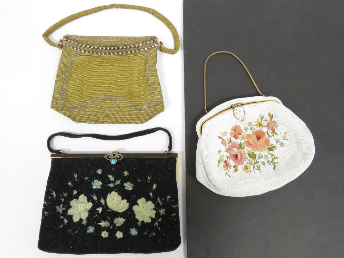 LOT (3) VINTAGE FRENCH BEADED PURSES. 6 1/2 X 8"-6 X 8 (1 of 6)