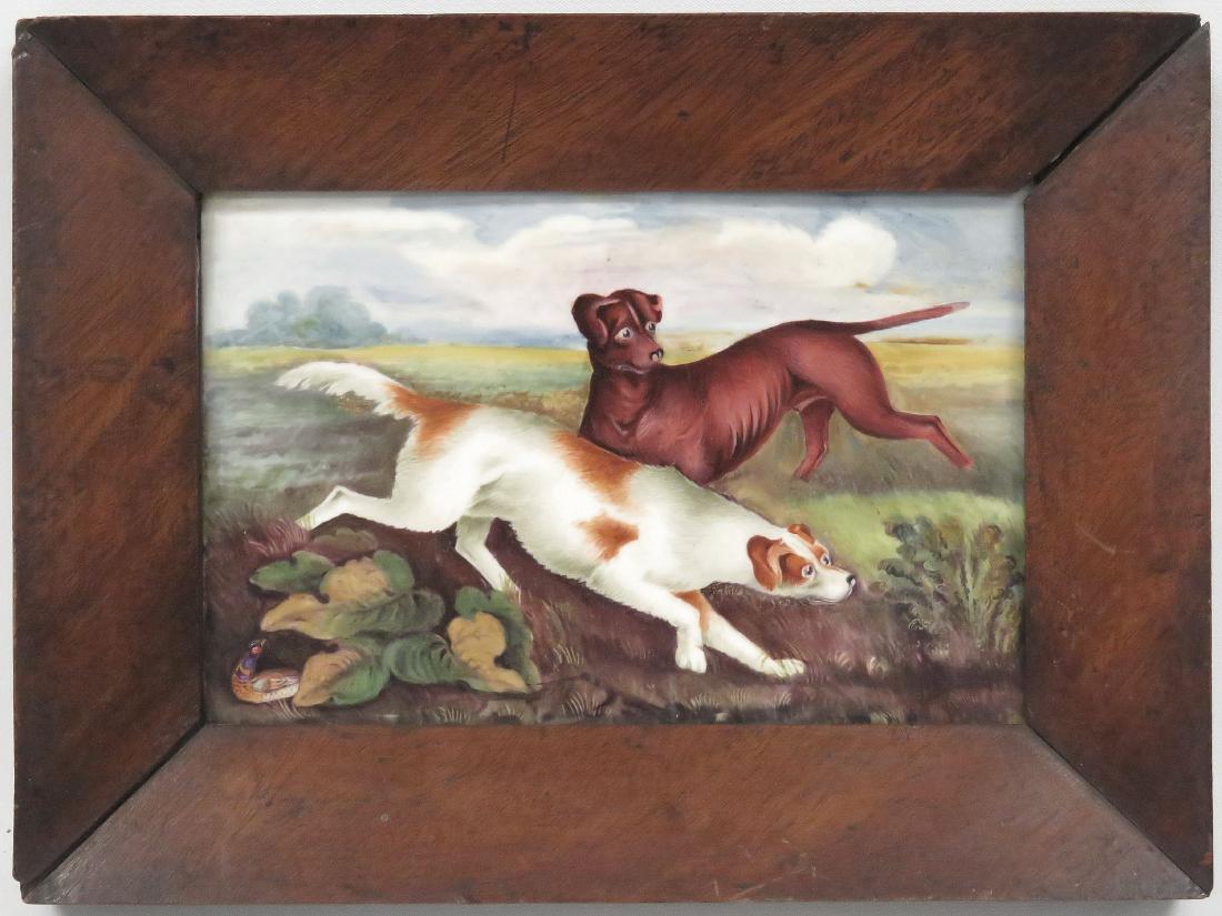CONTINENTAL HAND PAINTED PORCELAIN PLAQUE, HUNTING (1 of 3)