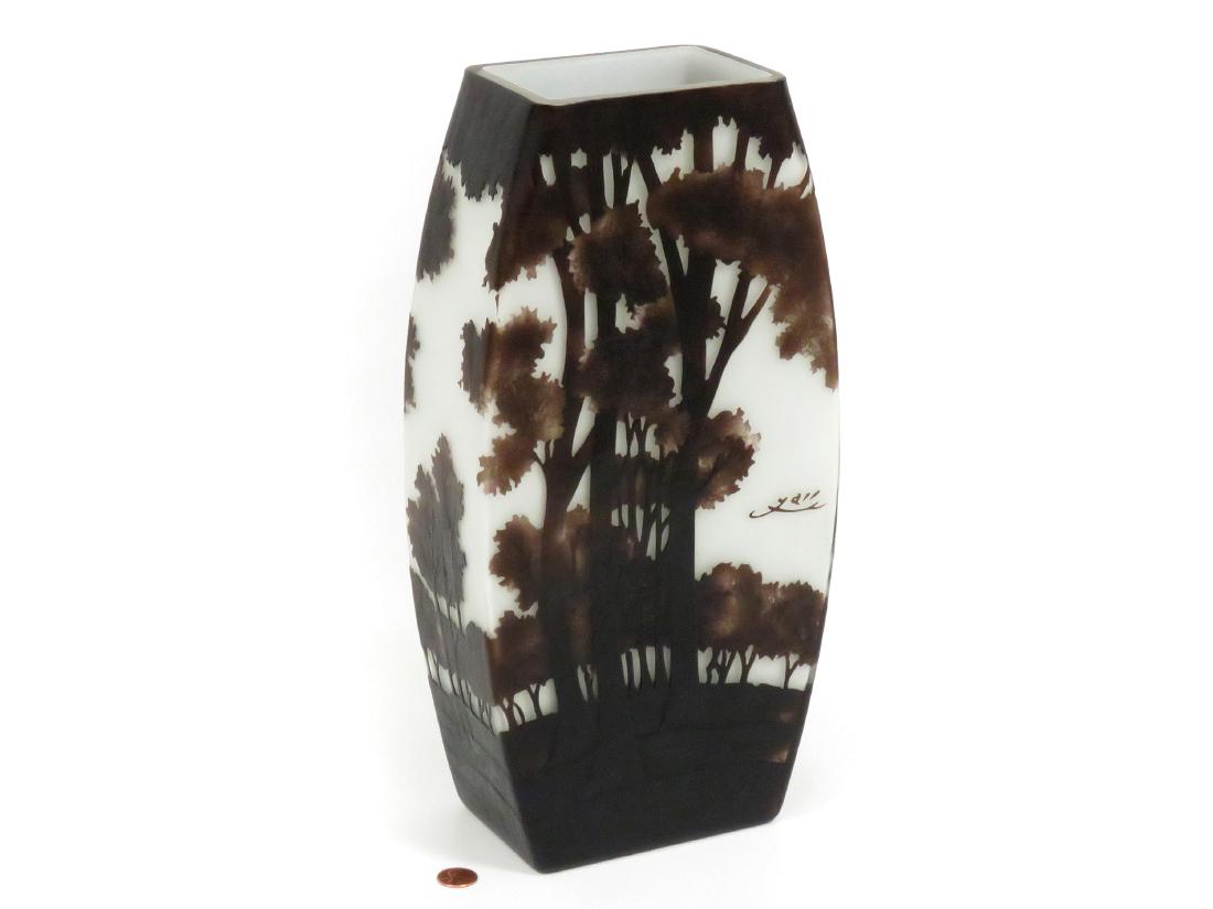GALLE TYPE CARVED ART GLASS PANELED VASE. HEIGHT 14: GALLE TYPE CARVED ART GLASS PANELED VASE. HEIGHT 14 1/2"