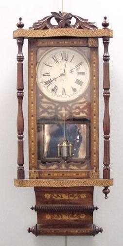 ENGLISH CARVED & INLAID WALL REGULATOR: ENGLISH CARVED & INLAID WALL REGULATOR CLOCK, 19TH CENTURY. HEIGHT 37" PLEASE NOTE: DUE TO THE SIZE AND/OR FRAGILITY OF THIS LOT STANDARD IN-HOUSE SHIPPING IS NOT AVAILABLE. PLEASE CONTACT GALLERY FOR