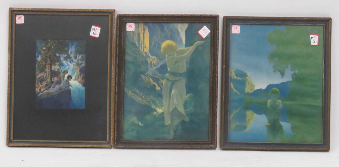 LOT (3) MAXFIELD PARRISH PRINTS INCLUDING "VICOBELLA",: LOT (3) MAXFIELD PARRISH PRINTS INCLUDING "VICOBELLA", 1917, FRAMED AND GLAZED-17 X 13 1/2"; "WATERFALL", 1931, FRAMED AND GLAZED-17 X 13"; "CANYON", FRAMED AND GLAZED-17 X 13"