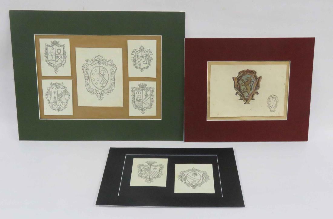 CONTINENTAL SCHOOL (20TH CENTURY), LOT (8) INK ON: CONTINENTAL SCHOOL (20TH CENTURY), LOT (8) INK ON PAPER, MEDIEVAL HERALDS (MOUNTED). VARIOUS SIZES
