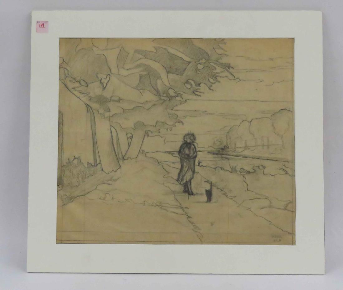 HUNGARIAN SCHOOL (20TH CENTURY) GRAPHITE ON TAN PAPER, (1 of 2)