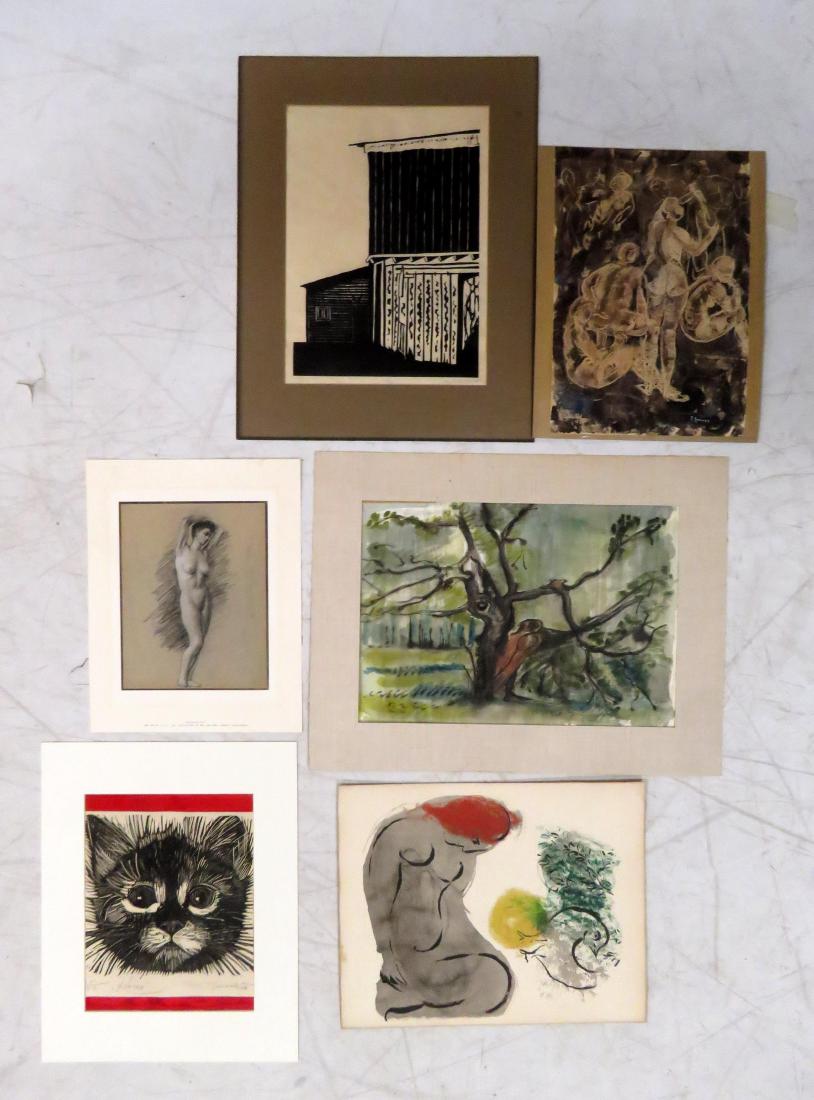 LOT ASSORTED MODERN WATERCOLORS, DRAWINGS, ETCHINGS, (1 of 6)