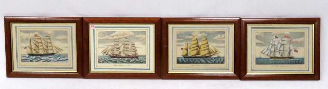 SET (4) HAND COLORED ENGRAVINGS, "SHIPS AT SEA", (1 of 3)