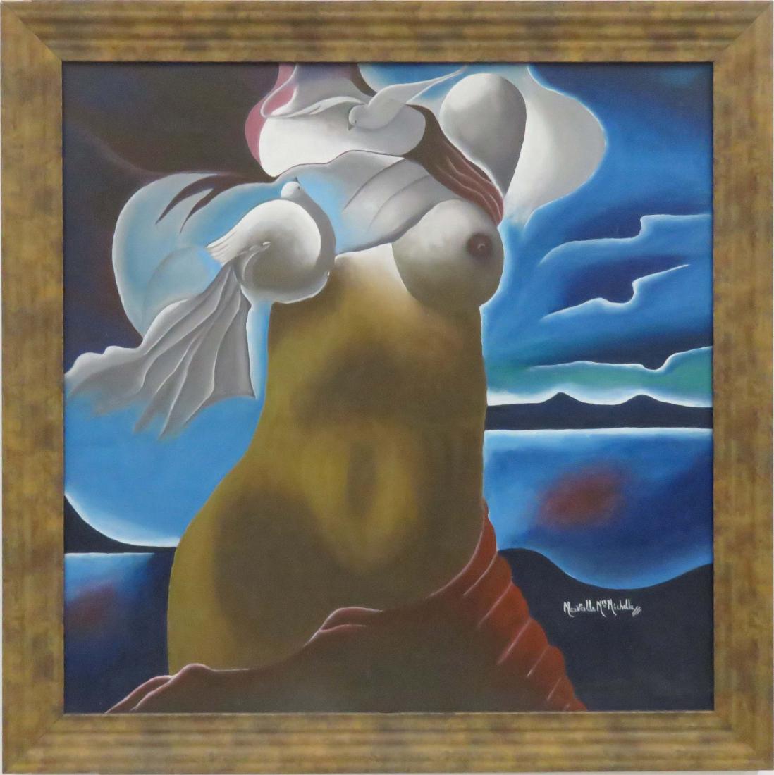 FRENCH SCHOOL (20TH CENTURY), OIL ON CANVAS, TORSO WITH: FRENCH SCHOOL (20TH CENTURY), OIL ON CANVAS, TORSO WITH DOVES, SIGNED NEUVEILLE NIR MICHELLE. 30 X 30"; FRAMED 34 X 34"