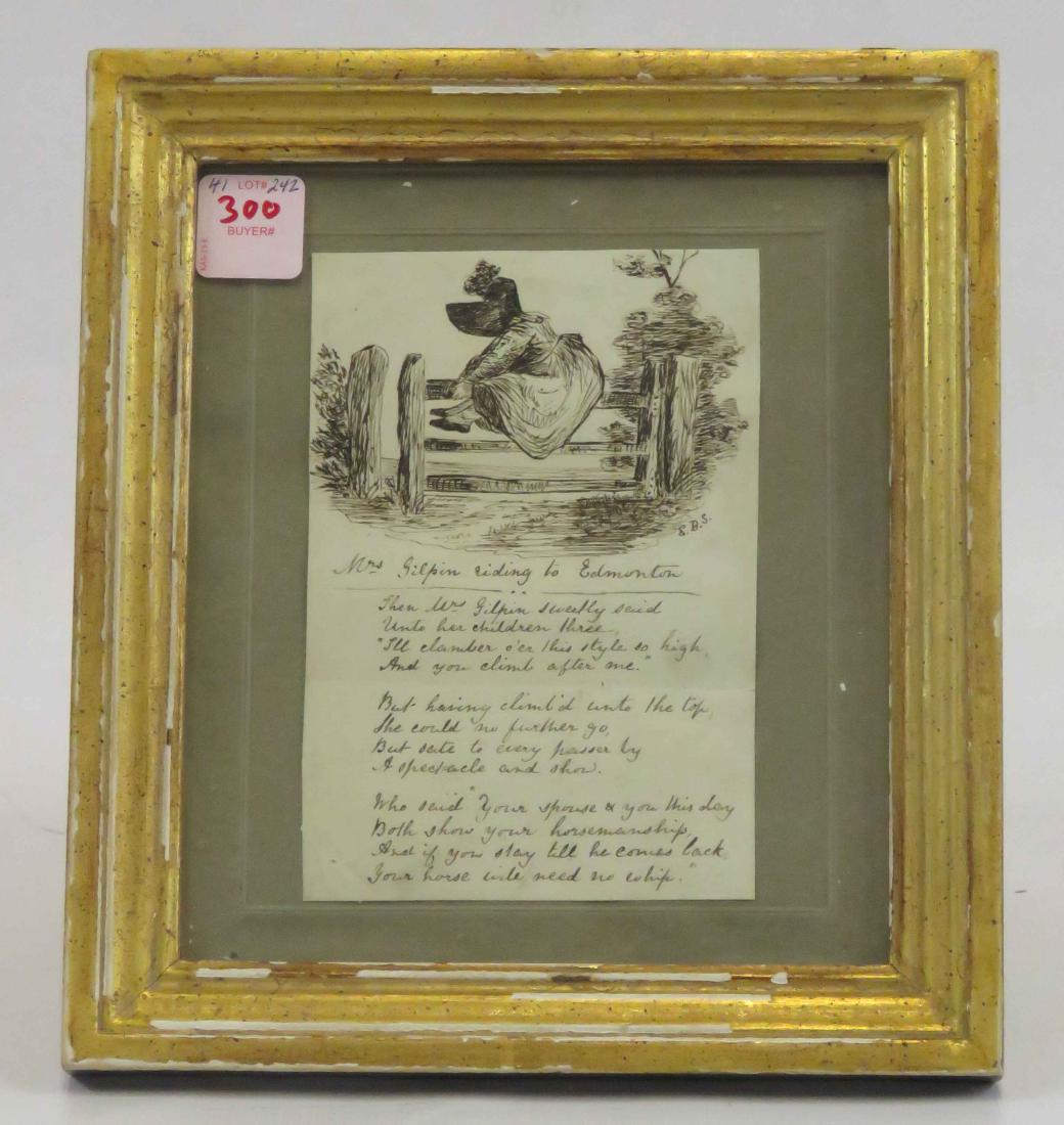 VICTORIAN PEN AND INK ILLUSTRATED POEM, SIGNED E.B.S., (1 of 2)