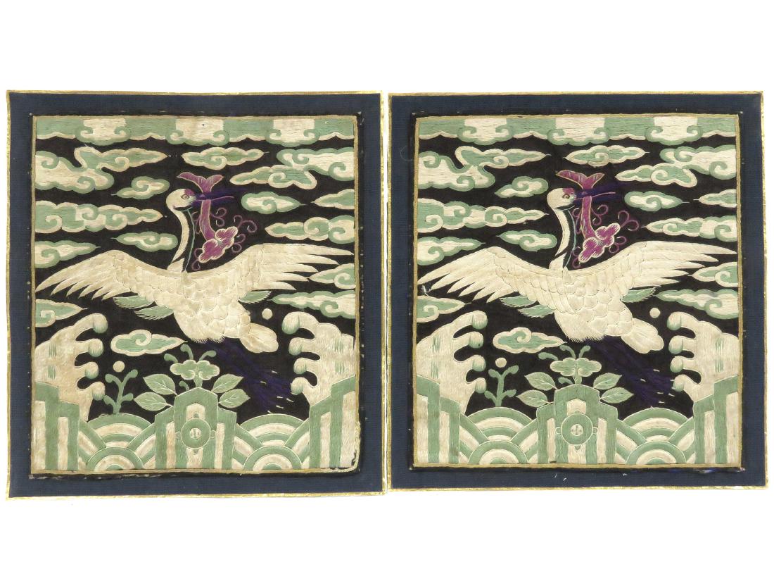 LOT (2) CHINESE SILK EMBROIDERED MANDARIN CIVIL RANK (1 of 4)