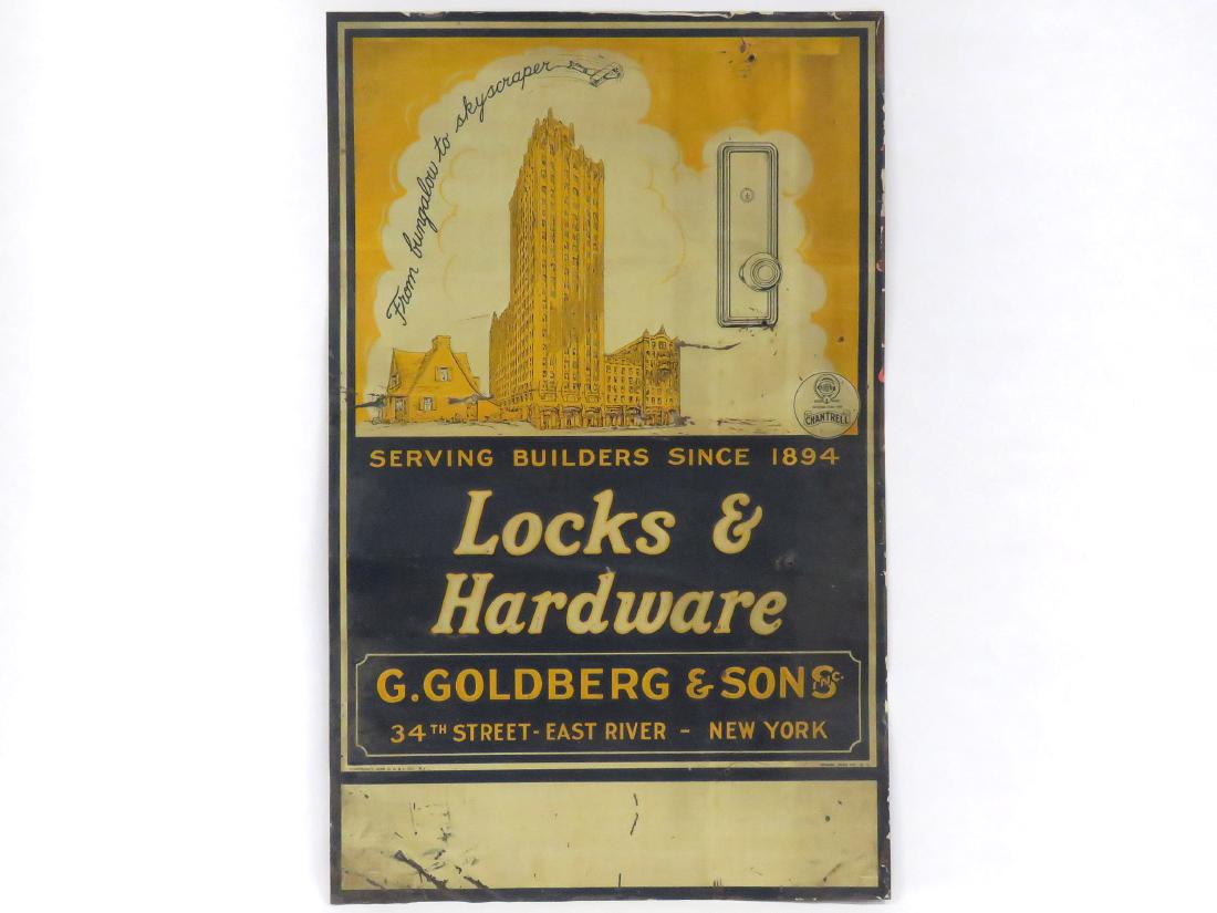 VINTAGE STAMPED STEEL SIGN, "LOCKS & HARDWARE", (1 of 1)