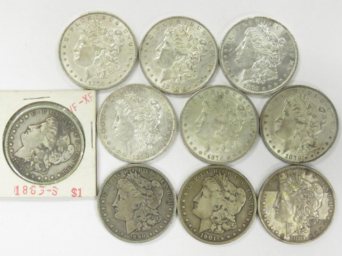 LOT (10) ASSORTED MORGAN SILVER DOLLAR COINS (1 of 2)