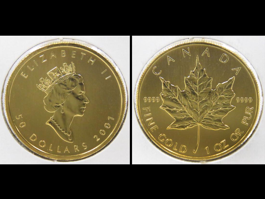 2001 CANADA $50.00 GOLD MAPLE LEAF COIN (1 OZ) (BU) (1 of 3)