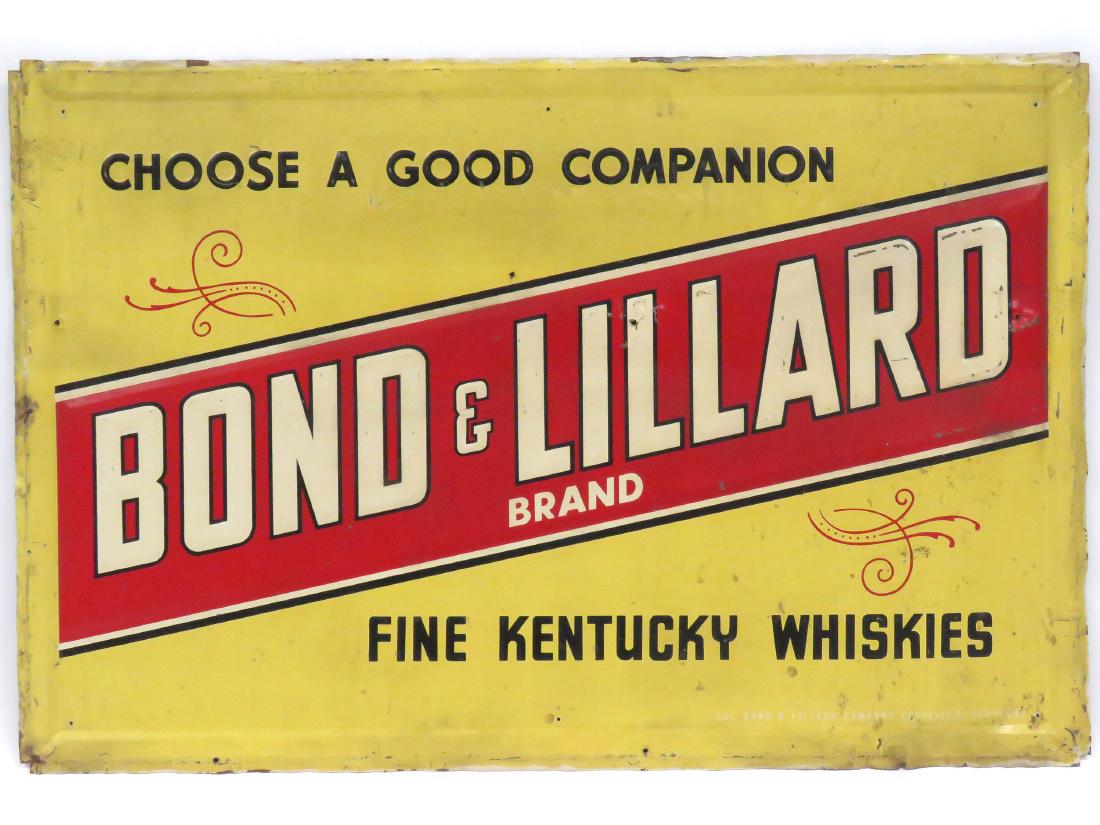 VINTAGE STAMPED STEEL SIGN, "BOND & LILLARD KENTUCKY (1 of 1)