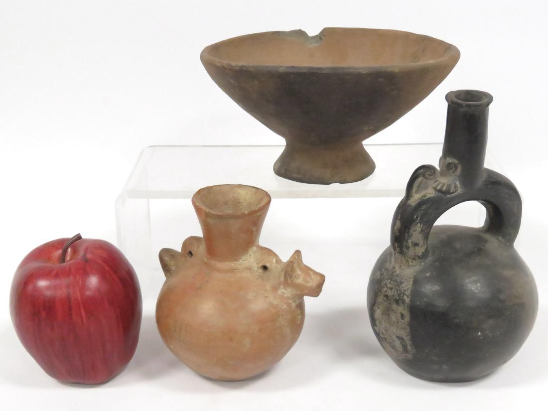 LOT (3) MESO-AMERICAN PRE-COLUMBIAN POTTERY INCLUDING (1 of 2)