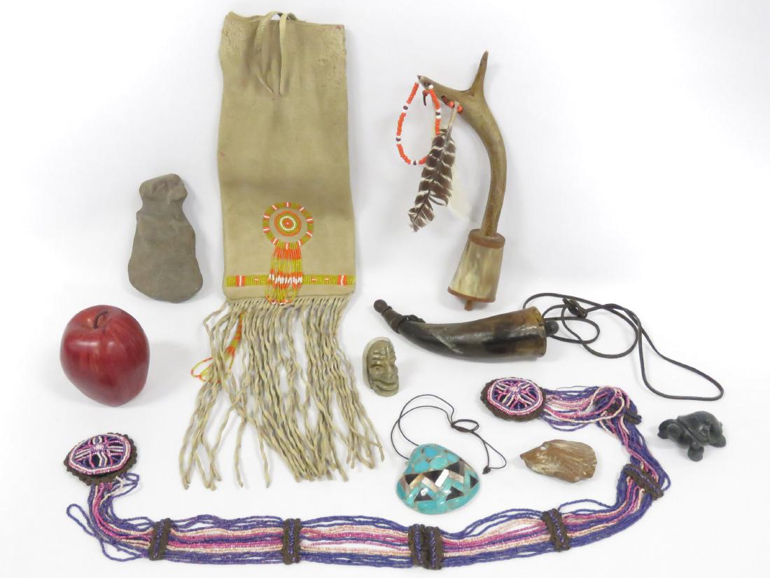 LOT ASSORTED NATIVE AMERICAN INCLUDING CARVED STONE, (1 of 2)