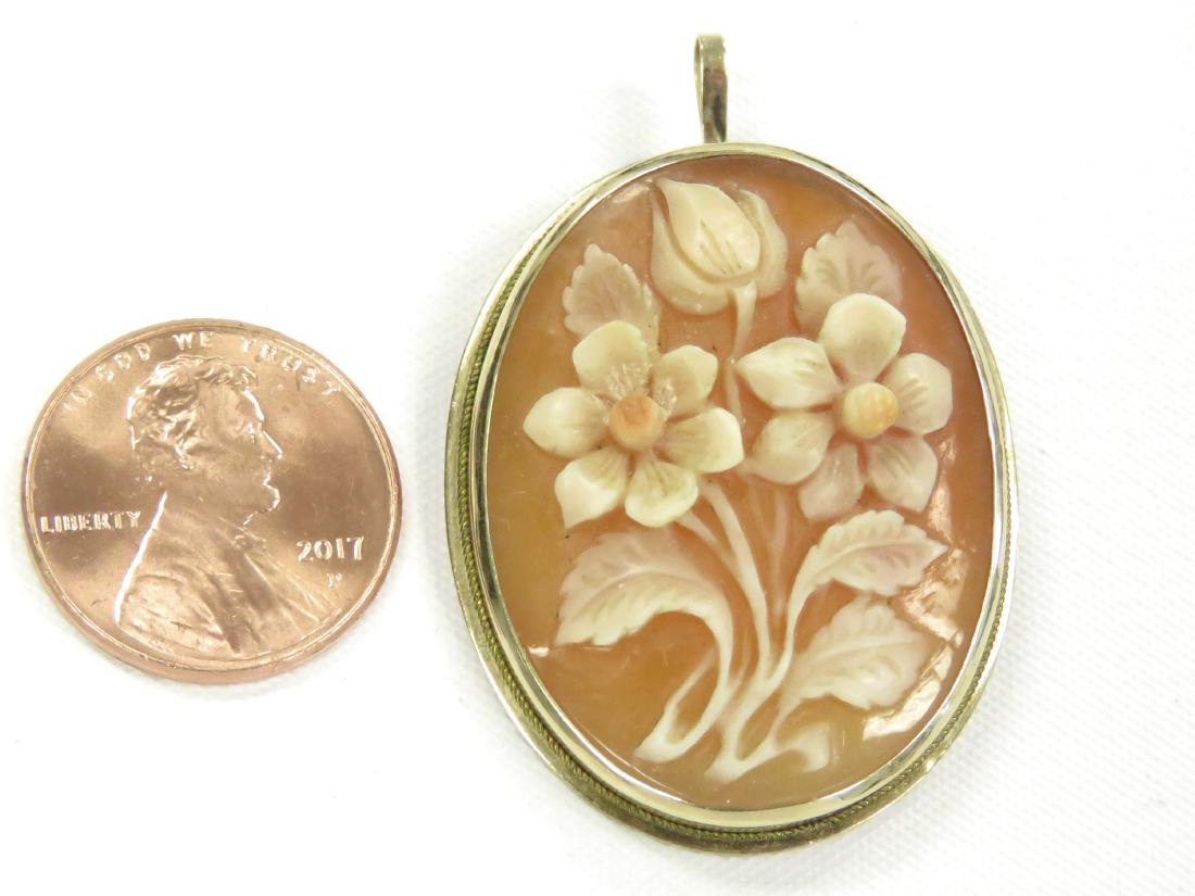 14K YELLOW GOLD FRAMED CARVED FLORAL SHELL CAMEO (1 of 2)