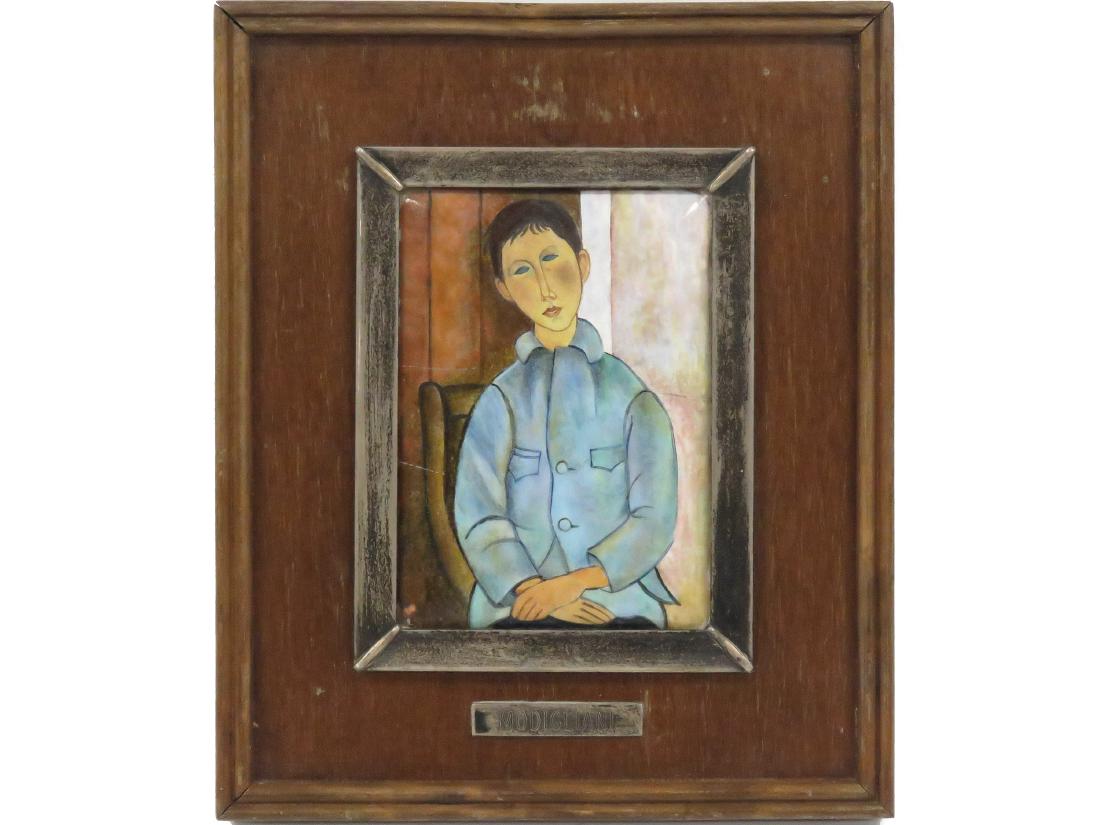 AFTER MODIGLIANI, ENAMEL ON COPPER, UNSIGNED. 5 1/2 X 3 (1 of 2)