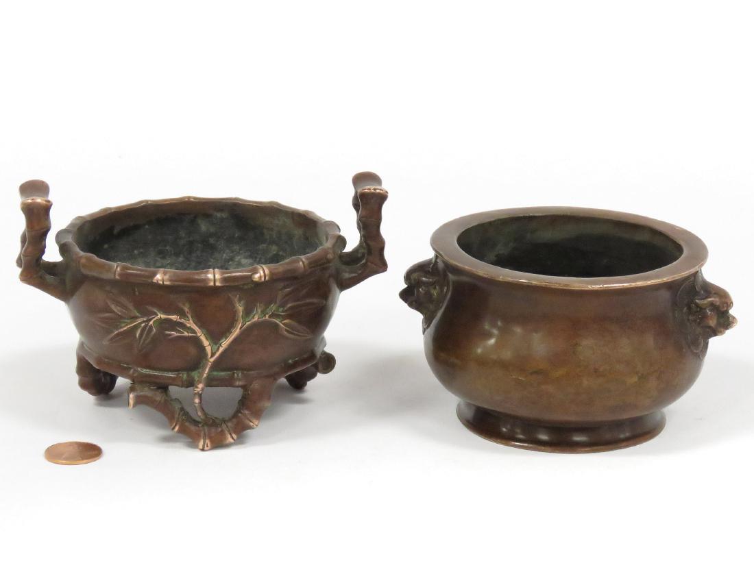 LOT (2) CHINESE BRONZE CENSORS INCLUDING DRAGON HEAD (1 of 4)