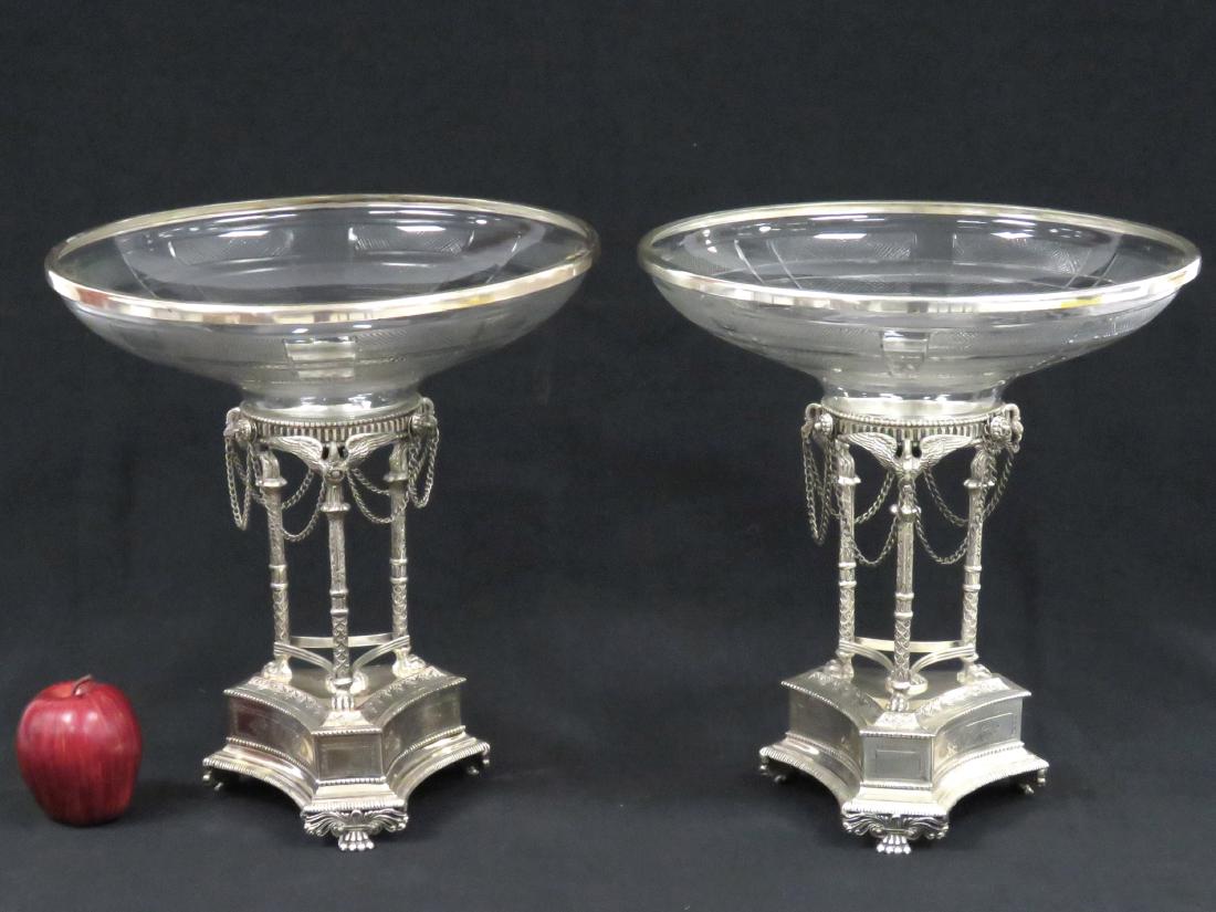 PAIR REGENCY STYLE SILVERED BRASS AND GLASS CENTER (1 of 3)