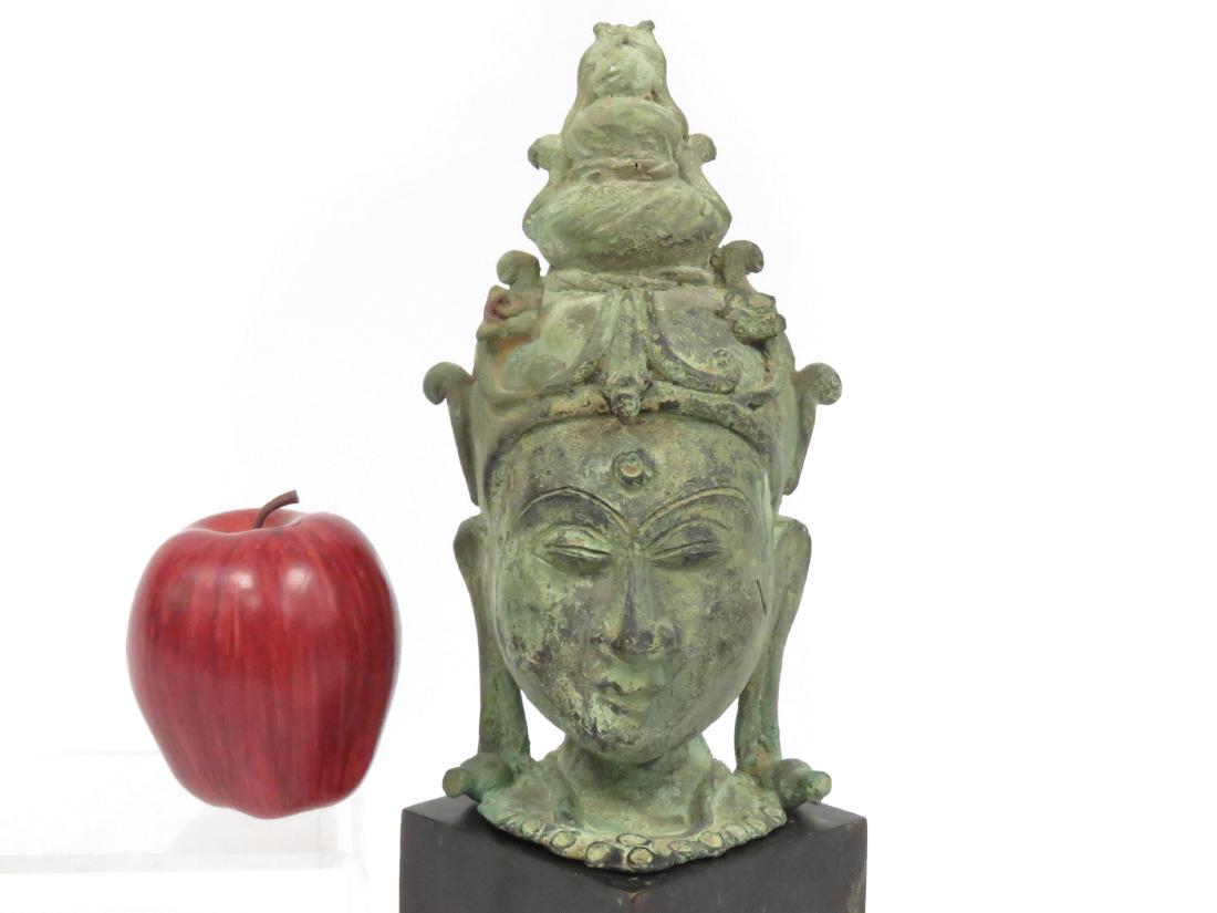 CHINESE BRONZE HEAD OF BUDDHA. HEIGHT 9" WITH STAND (1 of 4)
