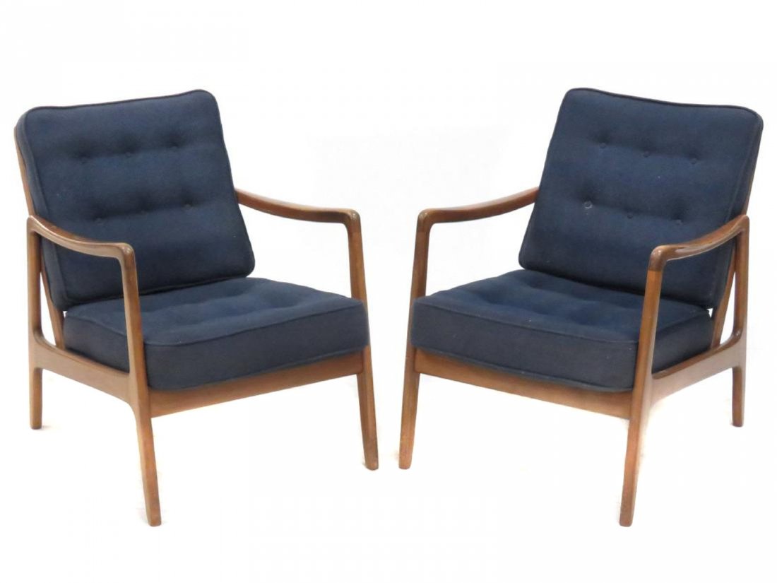 PAIR JENS RISOM STYLE MID-CENTURY ARMCHAIRS, SIGNED (1 of 4)