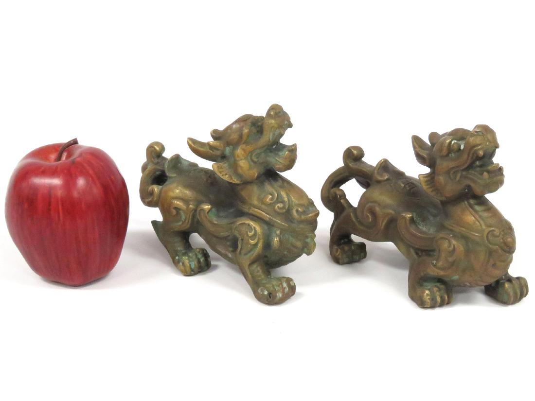 PAIR CHINESE BRONZE FOO DOGS. HEIGHT 4"; LENGTH 6" (1 of 3)