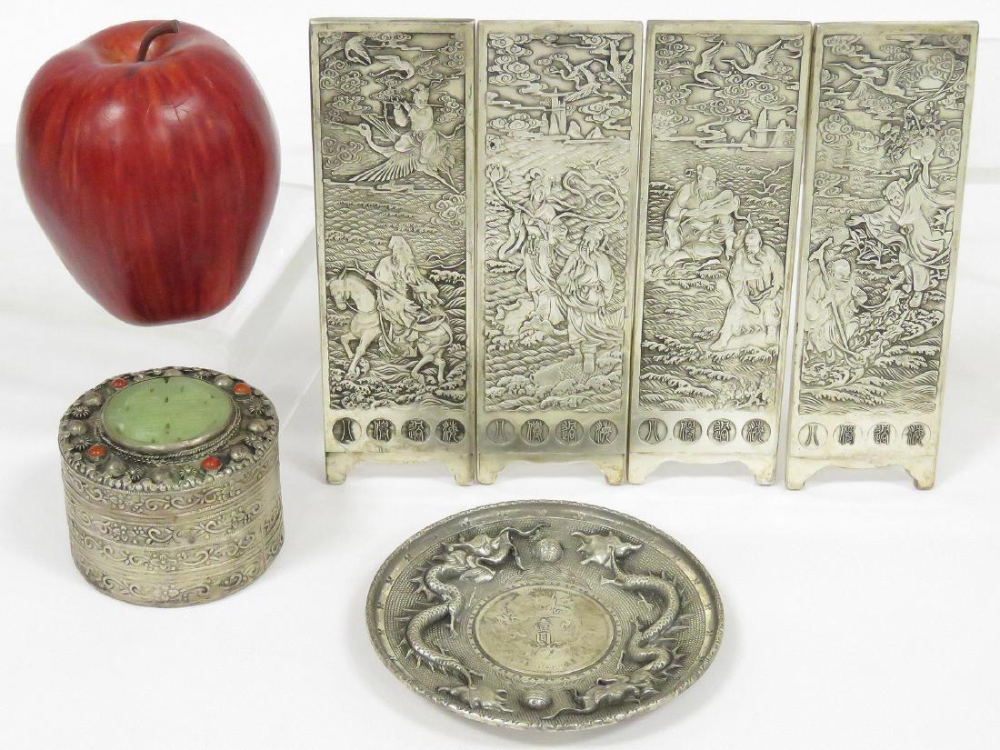 LOT (6) CHINESE SILVERED ARTICLES INCLUDING (4) SCROLL (1 of 4)