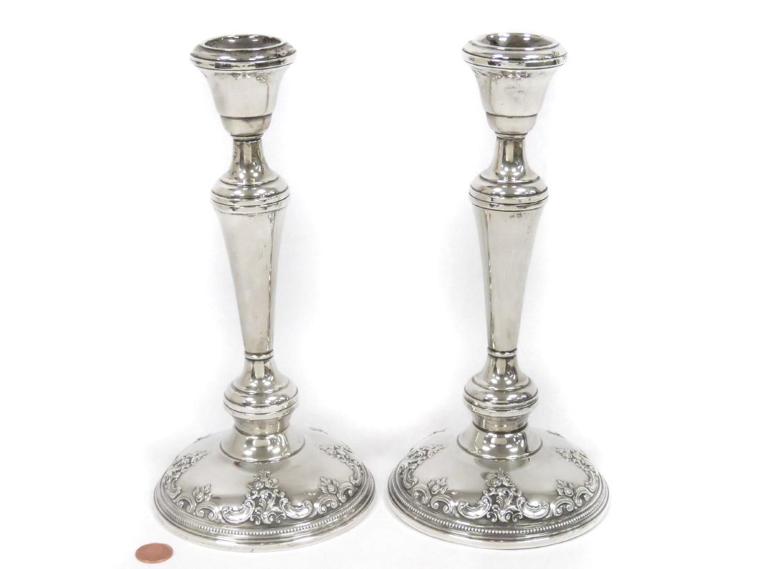PAIR STERLING SILVER WEIGHTED CANDLESTICKS. HEIGHT 10" (1 of 3)