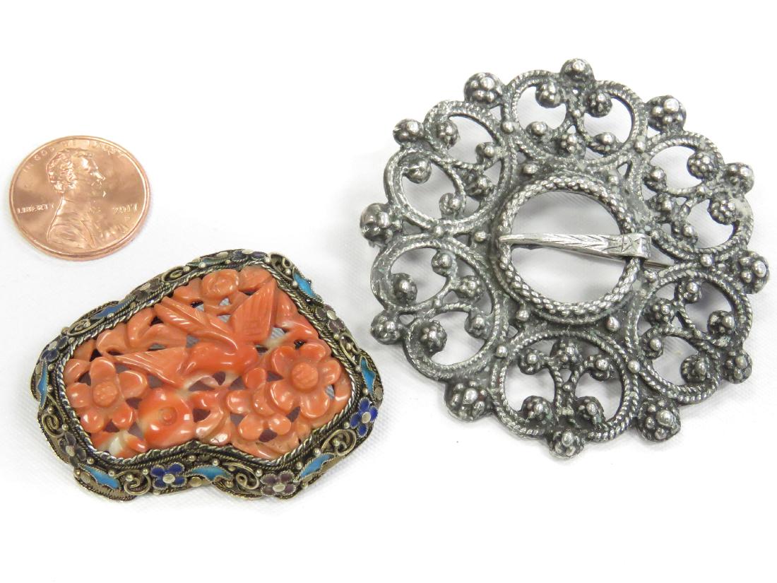 LOT (2) VINTAGE SILVER BROOCHES INCLUDING CHINESE, (1 of 2)