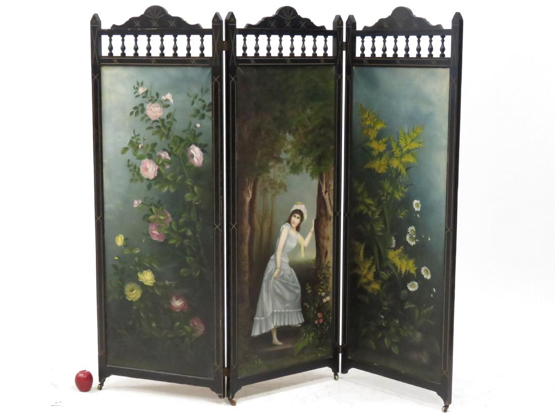 AESTHETIC CARVED AND GILT FRAMED 3-PANEL FOLDING SCREEN (1 of 5)