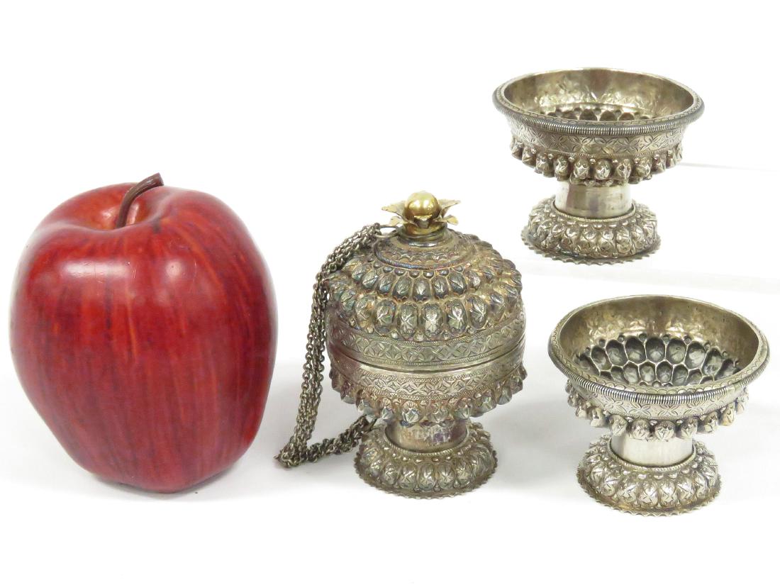 LOT (3) CAMBODIAN/KHMER SILVER OFFERING CONTAINERS. (1 of 2)