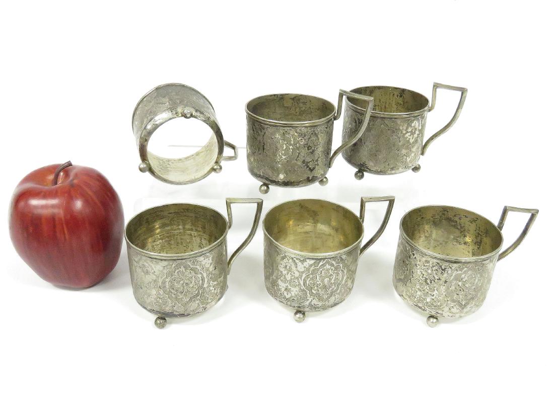 SET (6) PERSIAN DESIGN TEA GLASS HOLDERS ON BALL FEET, (1 of 2)