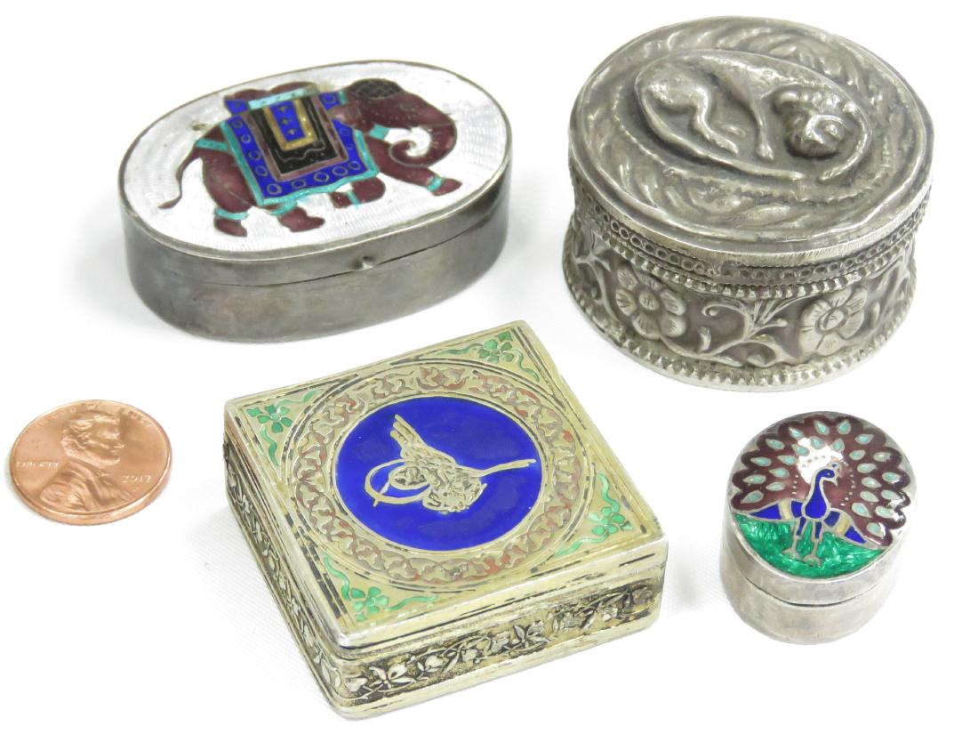 LOT (4) CONTINENTAL AND ENAMEL SILVER PILL BOXES. (1 of 3)