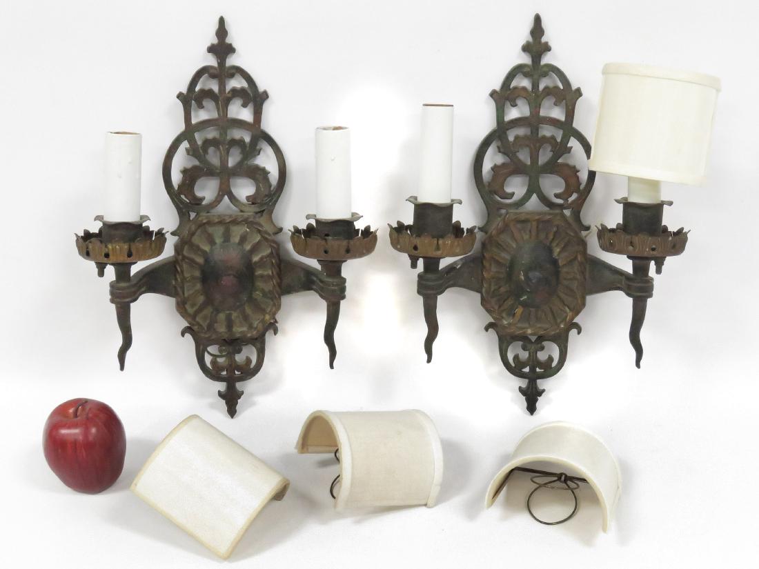 PAIR VINTAGE RENAISSANCE STYLE PAINTED BRASS SCONCES. (1 of 3)