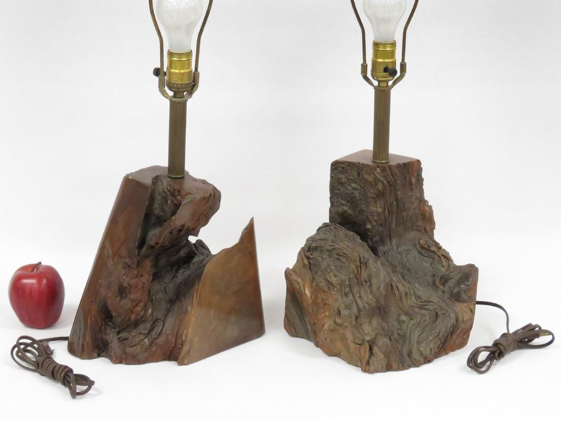 LOT (2) BURL WALNUT BASE TABLE LAMPS. HEIGHT 22" (1 of 2)