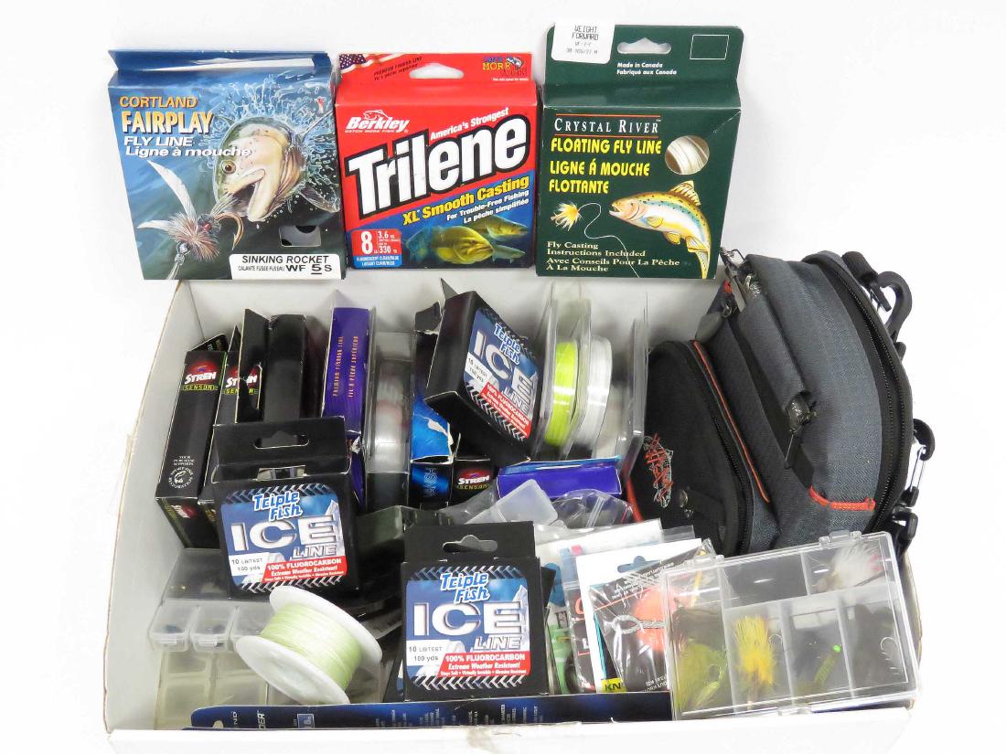 BOX LOT FISHING LINE, FLIES, HOOKS, TACKLE, ETC (1 of 1)