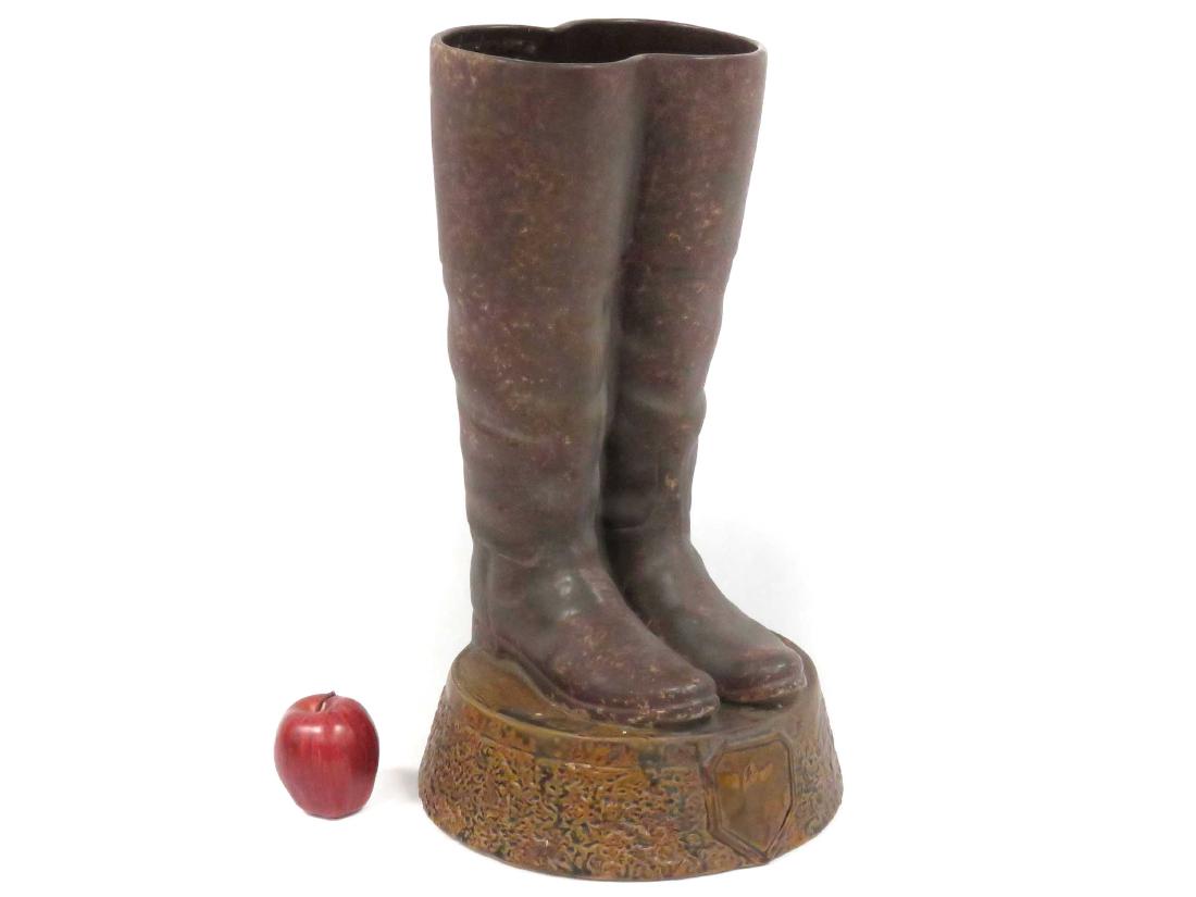 GLAZED CERAMIC BOOTS, UMBRELLA STAND. HEIGHT 22" (1 of 2)