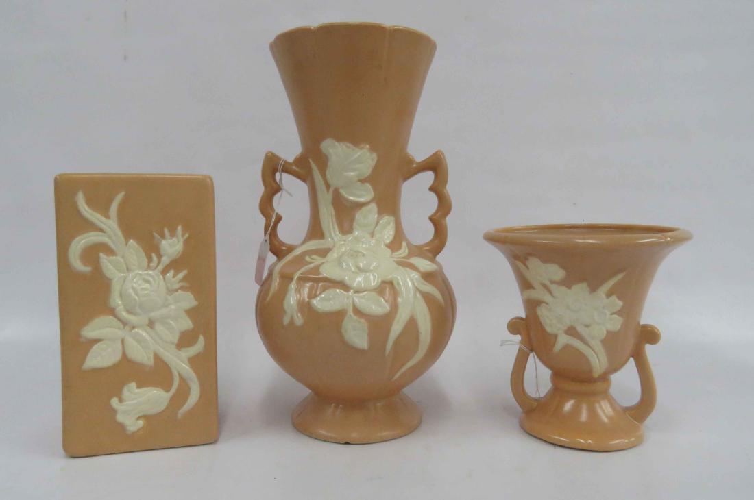 LOT (3) WELLER "CAMEO" PATTERN ART POTTERY VASES. (1 of 1)