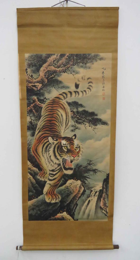LOT (3) CHINESE SCROLLS INCLUDING TIGER, FIGURES AND (1 of 2)