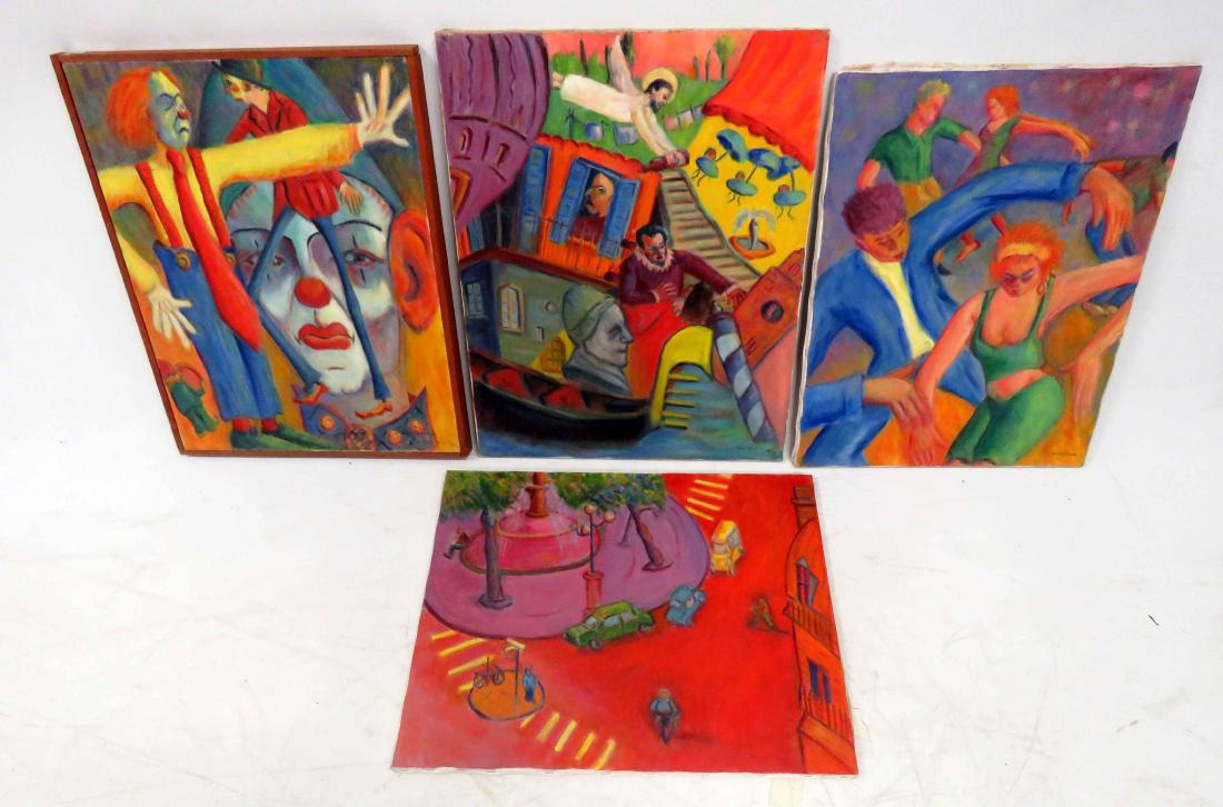 LOT (4) AMERICAN SCHOOL, OIL ON CANVAS, CAFE SOCIETY (1 of 5)