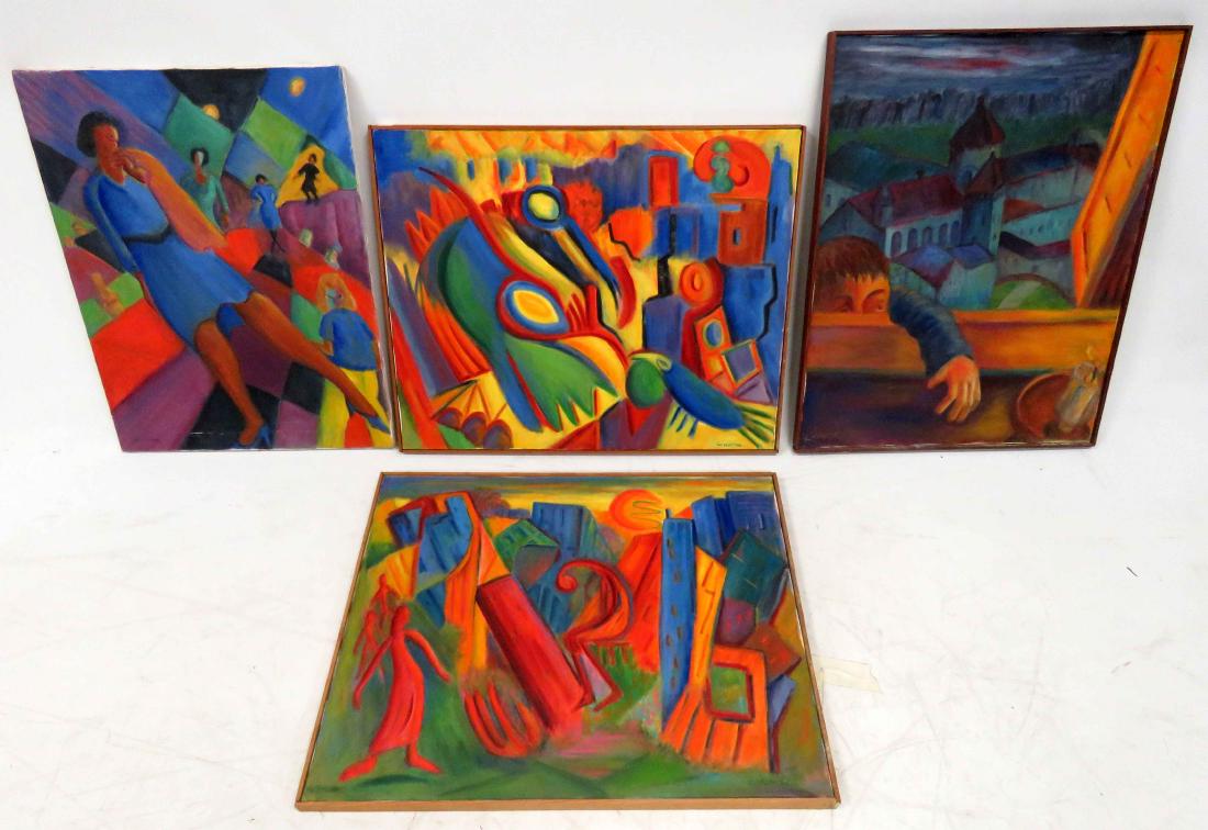 AMERICAN SCHOOL, LOT (4) OIL ON CANVAS, CAFE SOCIETY (1 of 5)