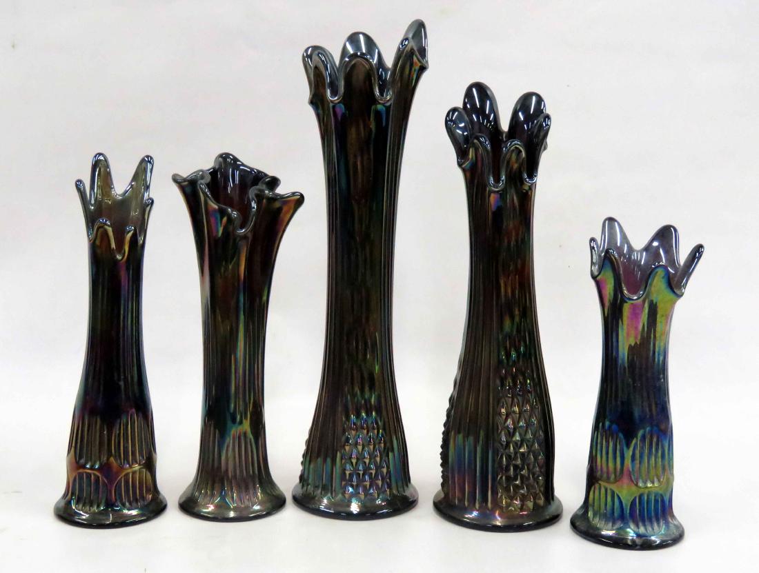LOT (5) FENTON CARNIVAL GLASS VASES, SIGNED. HEIGHT 9 (1 of 1)