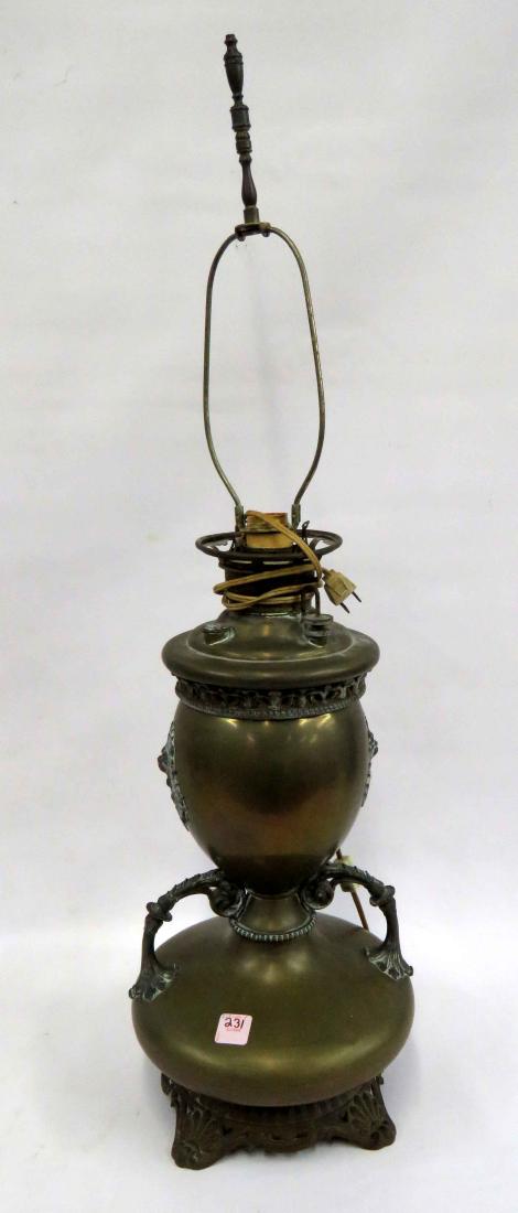 MILLER & CO. BRASS BANQUET LAMP, ELECTRIFIED, 19TH (1 of 1)