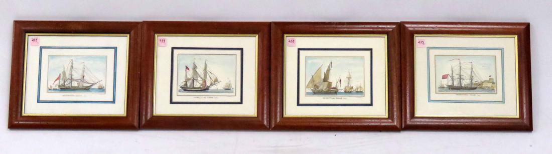 SET (4) HAND COLORED ENGRAVINGS, SHIPS AT SEA, WITH (1 of 3)