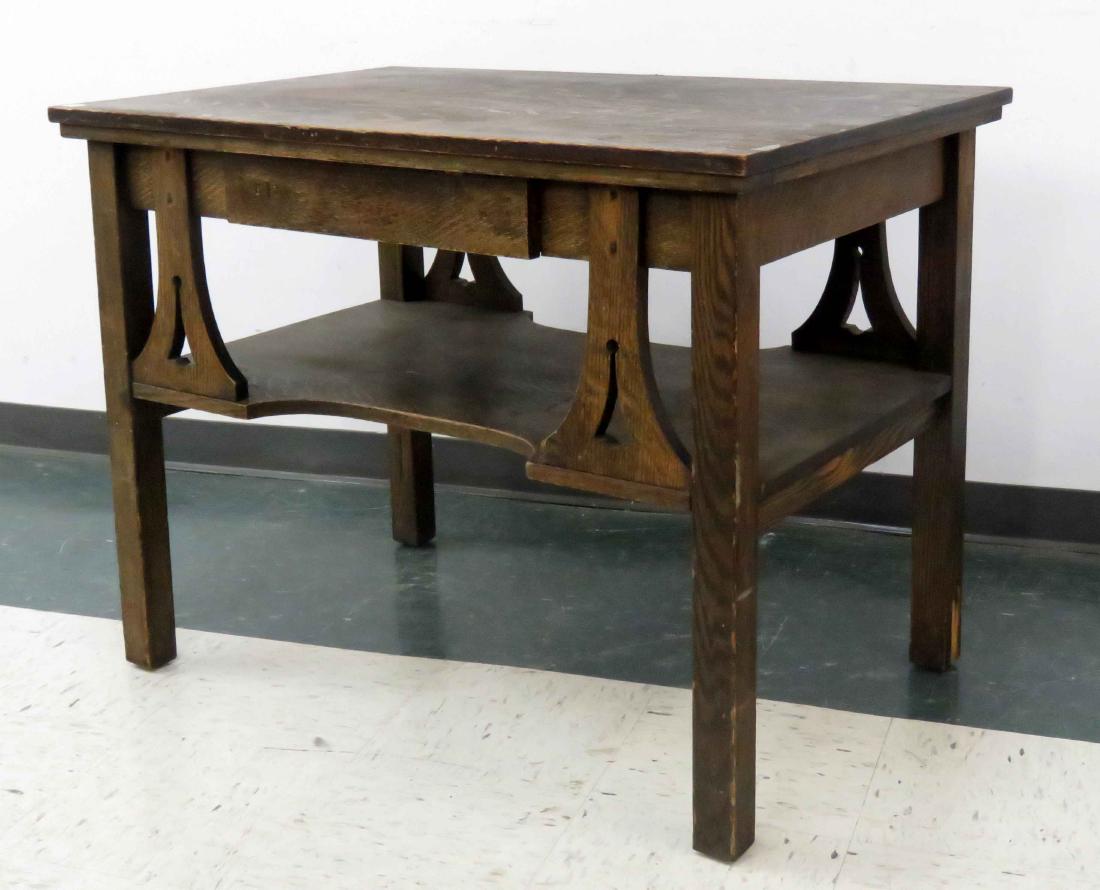 ART & CRAFT OAK FLAT-TOP DESK. HEIGHT 30"; TOP 26 X 40" (1 of 1)